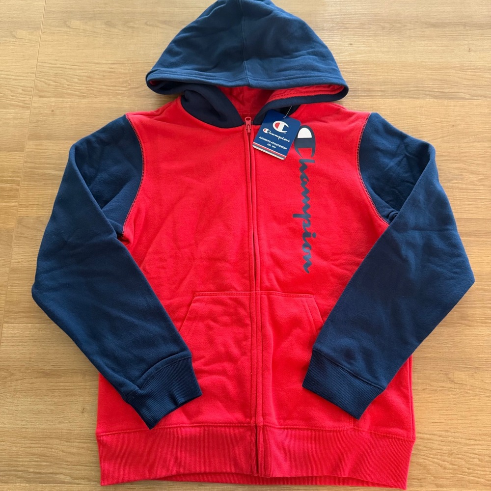 Champion Kids Full Zip Hoodie Scarlet Navy Blue Colorblock Youth Large
